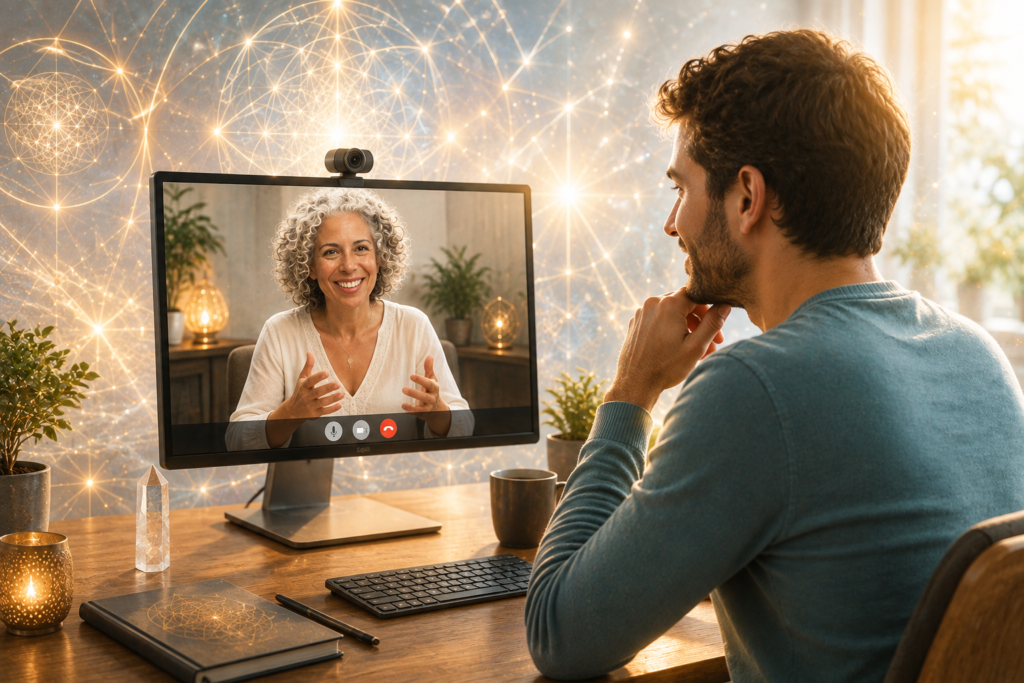 Online professional mentoring session helping a Certified THE BLUEPRINT PATH® Practitioner master the method and facilitate deep, aligned transformations.